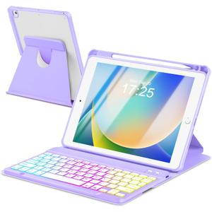 Case with Keyboard for iPad 9th 8th 7th Generation 10.2 inch,7 Rainbow Backlit Detachable Wireless Keyboard Rotatable Magnetic Cover with Pencil Holder for iPad Air 3rd Gen/Pro 10.5 Purple
