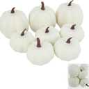 Fake Pumpkins, 8 Pcs White Artificial Pumpkins, Plastic Pumpkins for Thanksgiving Party Table Centerpiece Autumn Home Decoration-A