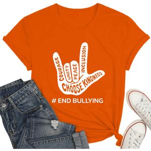 Unity Day Shirts for Women Kindness Tshirt End Bullying Tee Orange Tops Peace Tee (Orange)
