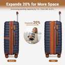 Kono Expandable 24 Inch Luggage with Spinner Wheels, Medium Checked Luggage with Lock, Lightweight & Anti-Scratch PC+ABS Hardshell Travel Suitcase, Navy/Brown