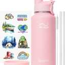 Swigina [2-IN-1 LID] Insulated Water Bottle with Silicone Boot (36hrs Cold/18hrs Hot) - DIY Stickers, Leakproof, BPA Free, 32 oz (Pink)