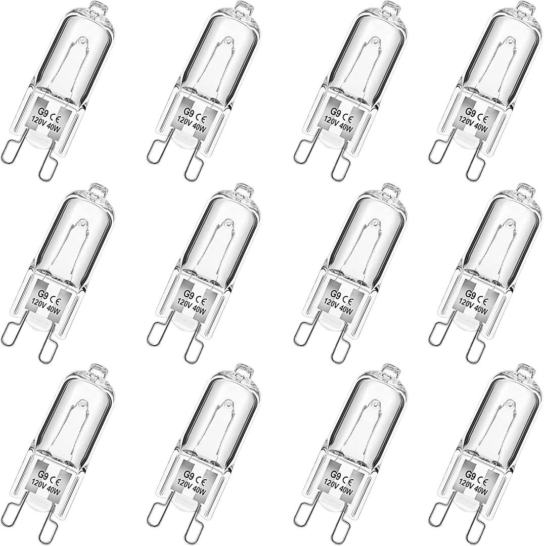 G9 Halogen Light Bulbs 2 pin 120V 40W, Dimmable Long Lasting T4 JCD Type, G9 Bulb for Chandeliers, Microwave Oven, Range Hood Lights Warm White 12 Pack
