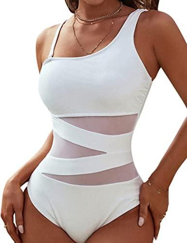 Blooming Jelly Women's Sexy One Piece Bathing Suits One Shoulder Swimsuits Slimming Mesh Swimwear, M