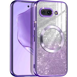 Casetego for Google Pixel 9a Case, Compatible with MagSafe, Glitter Sparkle Magnetic Plated Slim Shockproof Soft TPU Bumper Full Protection Case for Google Pixel 9a,Deep Purple