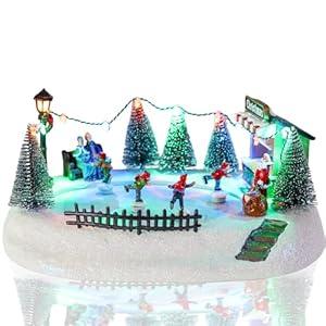 VCUTEKA Animated Christmas Village Houses, Lighted Musical Police Station Scene with Helicopter, Patrol Car, Dog, Victorian Xmas Village Collectible Building for Holiday Home Table Display Dcor (Blue)