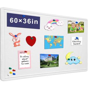 Large Bulletin Board - 60 X 36 inches Decorative Felt Pin Board - 5' x 3' Cork Board Alternative for Wall - Foldable Photo Board Self-Adhesive Vision Board Prayer Board with 30 Pushpins - Warm White
