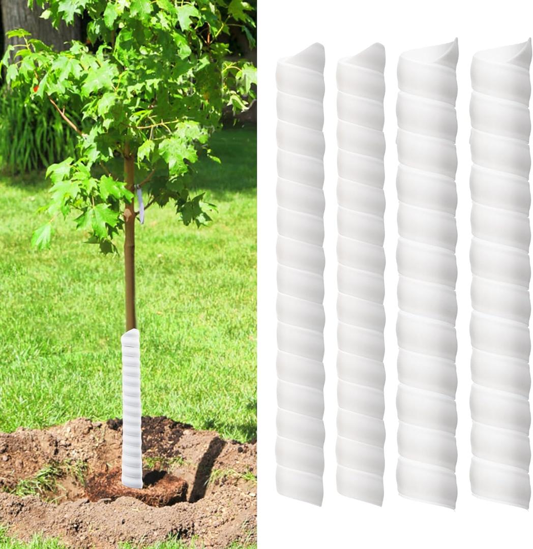2Pcs Tree Trunk Protector-2 Size Plastic Spiral Tree Guard Tree Trunk Protector Wrap Tree Bark Protector Tube Tree Wraps to Protect Bark Tree Saplings from Deer Cats Rodents Rabbit Mowers (White)
