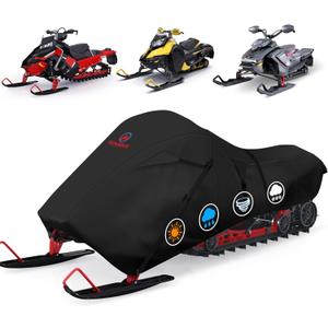 Comnova Snowmobile Cover 115 Inch - Premium 600D Outdoor Snowsled Cover, Heavy Duty & Waterproof All Weather Protection Covers, Black, Fit Up to 115"L Snowmobile