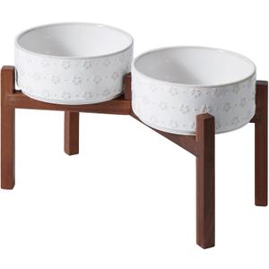 Havniva 8.2" Elevated Dog Bowls Ceramic Raised Dog Bowl with Non-Slip Stand (Acacia Wood) Weighted Dog Food & Water Bowl for Large Breed Dogs - 7.6 Cups 60 oz