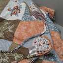 Dinjoy Floral Plaid Patchwork Quilt Set Queen Size, Reversible Brown Bedding Set Soft Microfiber Lightweight Bedspread Coverlet 3 Piece Fall Autumn Summer Use (90x90 inches)