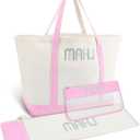 3 Pcs Empty Mahjong Canvas Bag Gift Embroidered American Mahjong Set Incl Tiles Bag and Racks & Pushers Drawstring Bags(Light Pink,Regular)