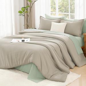 Litanika Comforters Oatmeal Oversized King Size, 3 Pieces Lightweight Solid Bedding Comforter Set, All Season Fluffy Bed Set (120x98In Comforter & 2 Pillowcases)
