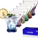 ColoVie Martini Glasses Set of 6 - Cocktail Glasses - 8oz Stemless Margarita, Bar, Dessert Glass - Colored Liquor Drinking Glassware - Cosmo, Manhattan, Espresso Martini - Cocktail Party Gift for Her