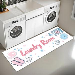 THISFIND Laundry Room Runner Rug 20x47 inch,Non-Slip Waterproof Floor Mat,Farmhouse Kitchen Floor Mat for Mudroom and Bathroom (White, 20"x47")