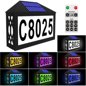 Solar House Numbers, Lighted Solar Address Number with Remote Control, Waterproof RGBW Color Changing, Address Sign Solar Powered for Street Yard Home Mailbox