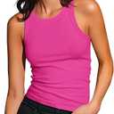 Artfish Women's Sleeveless Full Length Ribbed Fitted Racerback Workout Crew High Neck Basic Tank Top, XL