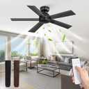 42 Inch Flush Mount Ceiling Fans without Lights, Small Black Ceiling Fan with Remote, 6-Speeds, Quiet Reversible DC Motor, Indoor/ Outdoor Ceiling Fan for Patio, Living Room, Bedroom