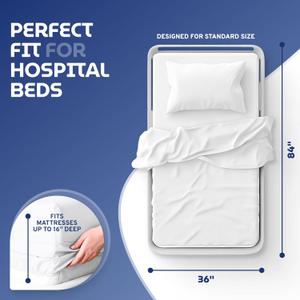 White Classic 3 Piece Hospital Bed Sheet Set, Soft Jersey Knitted T-Shirt Quality, 1 Flat, 1 Fitted, 1 Pillowcase