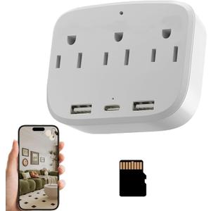 4K Ultra HD Mini Camera Wall-Mount Charger Plug,Power Strip Camera, Motion Detection Local Storage WiFi Remote Access, USB & Type-C Plug Cam with 64GB Card for Home Office Indoor Use -No Audio