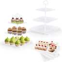 6 Pcs Dessert Table Display Set - 2 X Cupcake Stand Holder/Cup Cake Tier Tower & 4 X Serving Tray Combo for Tea Party, Birthday, Baby Shower (Square Pure White)