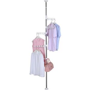 Hershii Portable Indoor Garment Coat Drying Rack Free Standing Coat Stands Clothes Storage Hanger Telescopic Tension Pole DIY Floor to Ceiling Lundry Racks Organizer, Height Adjustable - Ivory (Ivory With 4 Arms & 1 Hook)