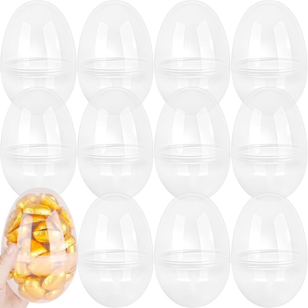 12 Pack 5.5 Inch/ 6 Inch Large Clear Plastic Easter Eggs Fillable Jumbo Transparent Plastic Eggs Empty for Easter Hunt Party Decorations (Clear (6 Inch))