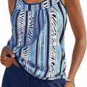 Modlily Classic Two Piece Tankini Swimsuits, Tummy Coverage Bathing Suits, Blouson Tank Top with Board Shorts (Blue, XL)