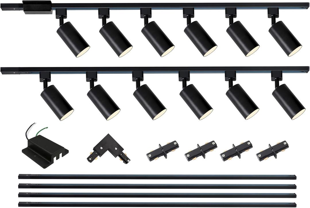 12-Light LED Track Lighting Kit with 13.2FT H Type Track Lighting Rails and Floating Canopy Connector, Modern Kitchen GU10 Track Lighting Fixtures Ceiling Spot Light, Black (No Bulbs)