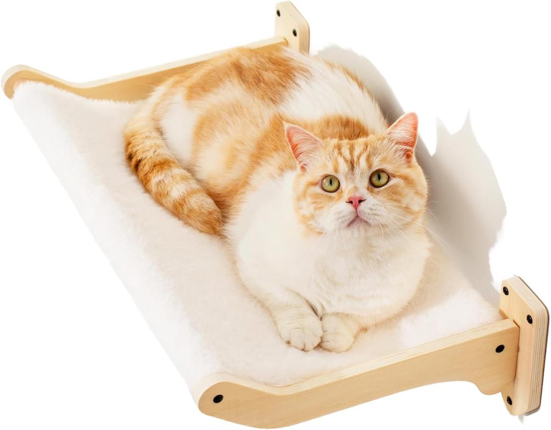 MEWOOFUN Cat Hammock, Wall Shelves with Removable Soft Cover, 20.5 X 12.5 Inch Large Wooden Wall Furniture Beds for Indoor Cats, Stable Cat Bed Perch for Sleeping, Climbing and Playing
