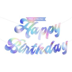 4 x HOUSE OF PARTY Happy Birthday Banner | Pre-Strung Iridescent Silver Happy Birthday Letters Banner Sign-6 Feet | Bday Hanging Backdrop Party Decorations | Shiny Birthday Door Decoration