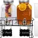 1 Gallon Drink Dispenser with Stand,2 Pack Beverage Dispenser with Stand,Glass Water Juice Dispensers Punch Bowl for Parties
