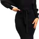 Chang Yun Women's Long Maxi Sweater Dresses Sexy Wrap Batwing V Neck Slit Open Back Holiday Bodycon Dress with Belt (1-black, XL)
