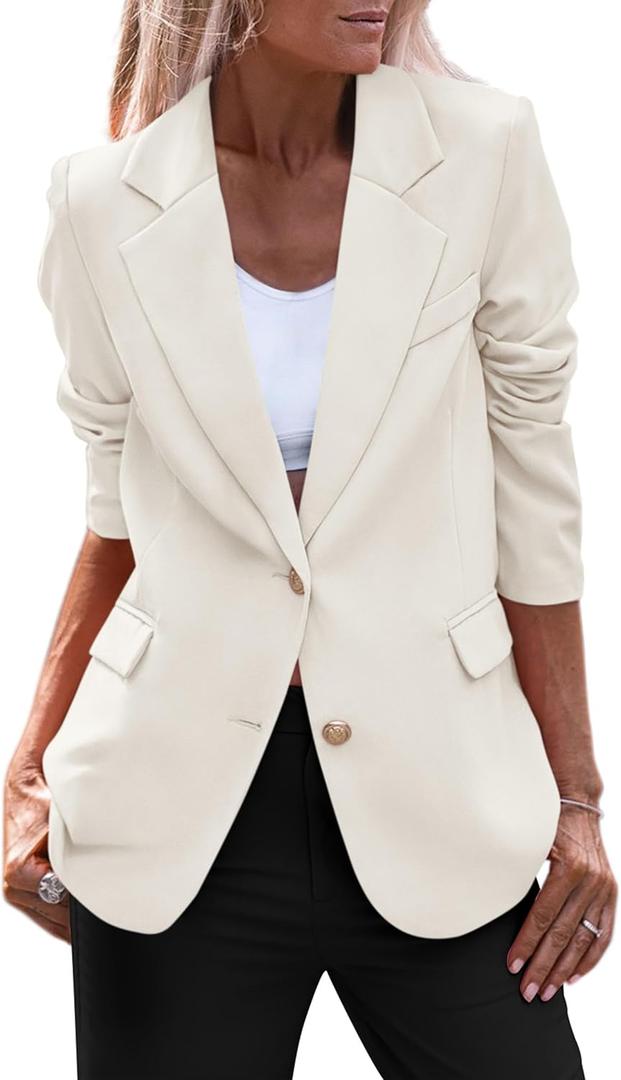 PRETTYGARDEN Women's Spring Fall Business Casual Blazers Long Sleeve Notch Lapel Trendy Work Office Blazer Jackets Outerwear (X-Large, White)