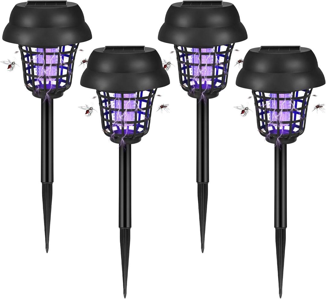 4 Pack Solar Bug Zapper Outdoor Waterproof Mosquito Repellent Outdoor Patio Mosquito Trap & Killer for Moths, Gnats, Flies, Small Flying Insect, Solar Powered Fly Zapper for Backyard, Garden