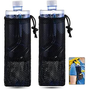 Riakrum 1 Piece Water Bottle Holder for Backpack Foldable Mesh Water and Snack Holder Adjustable Pouch Tactical Attachments Bottle Carrier for Hiking Bicycle(Black)