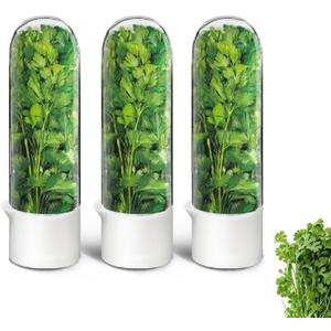Herb Keeper for Refrigerator, Herb Saver for Refrigerator, Cilantro Container, Vegetable Preservation Bottle for Cilantro, Mint, Parsley, Asparagus, Keeps Greens Fresh for 2-3 Weeks (3PCS)