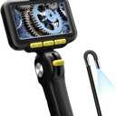 Two-Way Articulating Borescope with Light, 5 Inch IPS Screen Industrial Endoscope with 0.24in/6.2mm Articulated Probe, 5ft Highly Resilient Snake Cable Inspection Camera for Wall Automotive