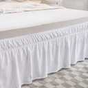 Wrap Around Bed Skirt - White King Size Bed Skirt with 12 Inch Drop, Adjustable Elastic Dust Ruffles Easy Fit, King Bed Skirts with Jacquard Texture, Easy Install