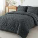 HYLEORY Queen Comforters Set with Sheets Gray - 7 Pieces Bed in a Bag Queen Chevron Tufted Complete Beddding Sets with Comforter, Sheets, Pillowcases & Shams