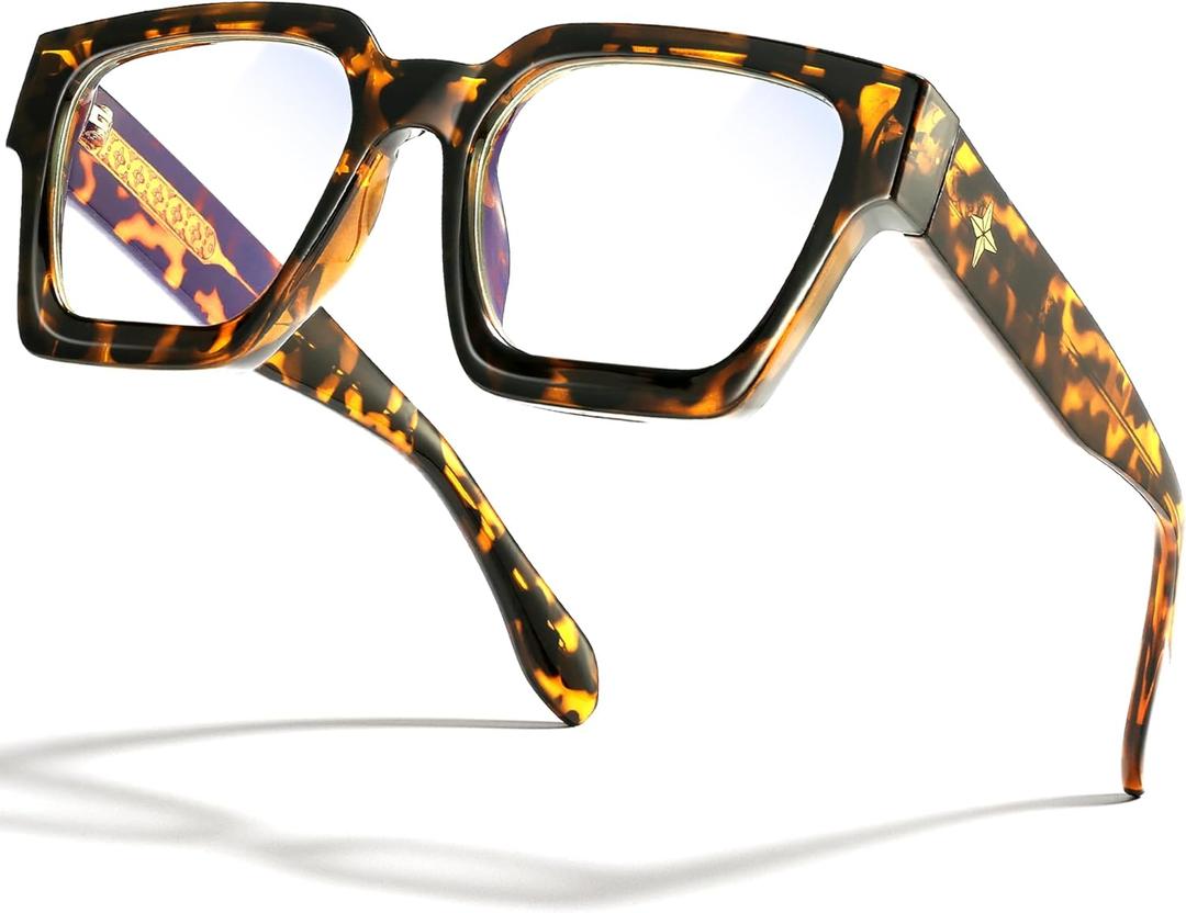 livho Oversized Blue Light Blocking Glasses for Woman and Men - Rectangle Fashion Glasses for Computer, Chic Preppy Frame (*Coco Tortoise)
