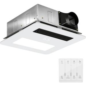 Bathroom Exhaust Fan (with Lighting and Heating) 4-in-1 Ventilation System | 1800W Heating, 190 CFM Airflow, Ultra-Quiet 30 dB | Easy Install, Cutout Size: 11.2 x 11.2 in, Large