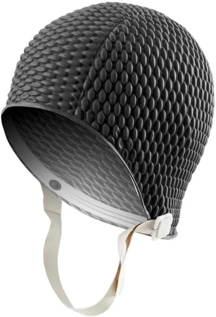 Sporti Bubble Swim Cap, Women Protection Bathing Cap, Anti-Slip Interior Grip, Made from Latex/Rubber & Keep Head Warm