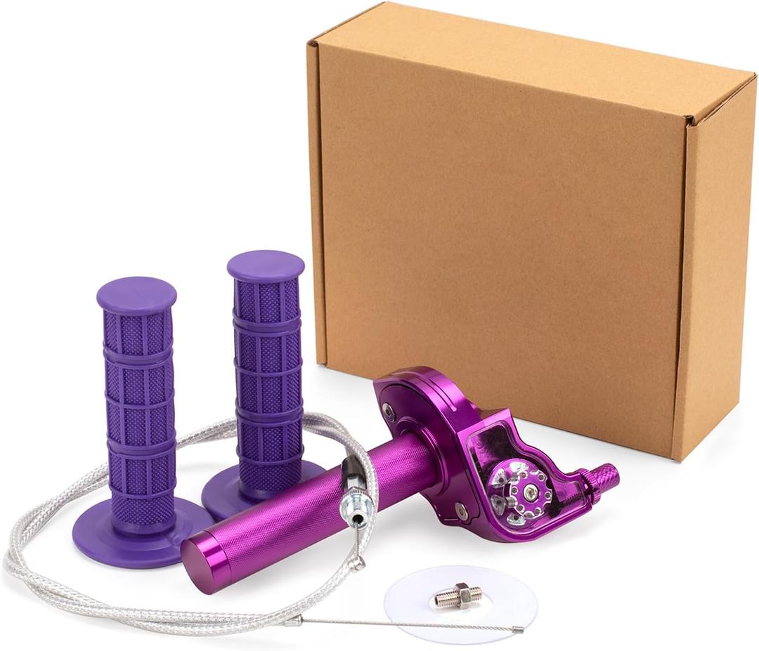 XINGWU Mini Bike Throttle Kit Universal 7/8" 22mm CNC Quick Action Twist Throttle with Cable Throttle Assembly for CRF KLX SSR TTR 50cc-250cc Dirt Pit Bike Mini Bike ATV Motorcycle (Purple)