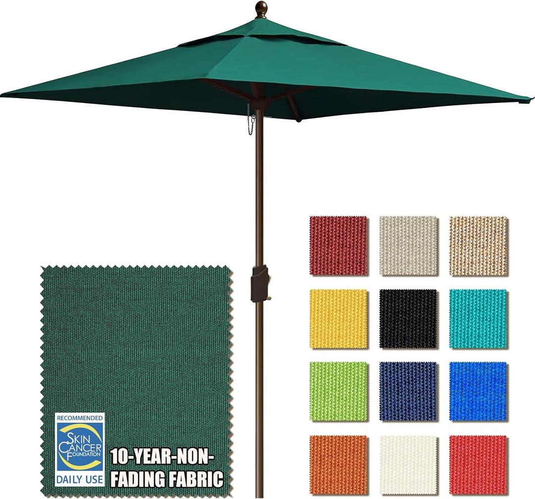 EliteShade USA 10-Year-Non-Fading 6x6Ft Square Market Patio Umbrella, UPF 50+ UV Protection Performance Sun Umbrella, Heavy Duty Commercial Grade Outdoor Table Umbrella with Crank, Windproof Vented Top for Garden, Pool, Deck and Outdoor Playsets, Forest Green