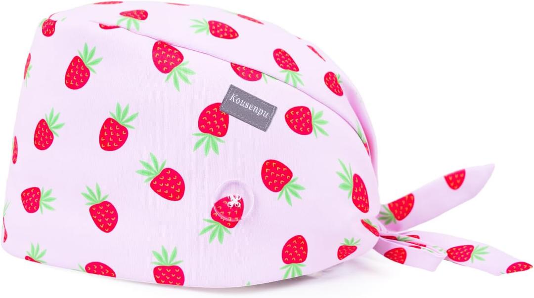 Kousenpu Scrub Caps for Women, Adjustable Women's Surgical Cap with Buttons, Breathable Cute Design for Nurses and Doctors