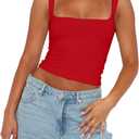 Chifeey Womens Sexy Crop Top Summer 2025 Square Neck Sleeveless Double Layer Going Out Tank Tops (Medium, Big Red)