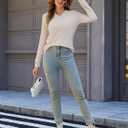 Long Sleeve Shirts for Women V Neck Loose Sweaters Casual Fall Tops Fashion Clothes 2025 (Beige, M)