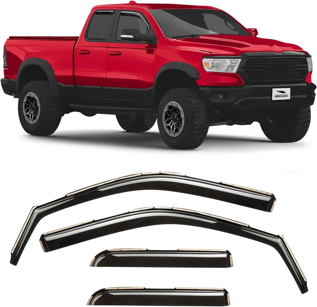 Voron Glass in-Channel Extra Durable Rain Guards for Trucks Dodge RAM 1500 2019-2025 Quad Cab, Window Deflectors, Vent Window Visors, 4 Pieces - 230088