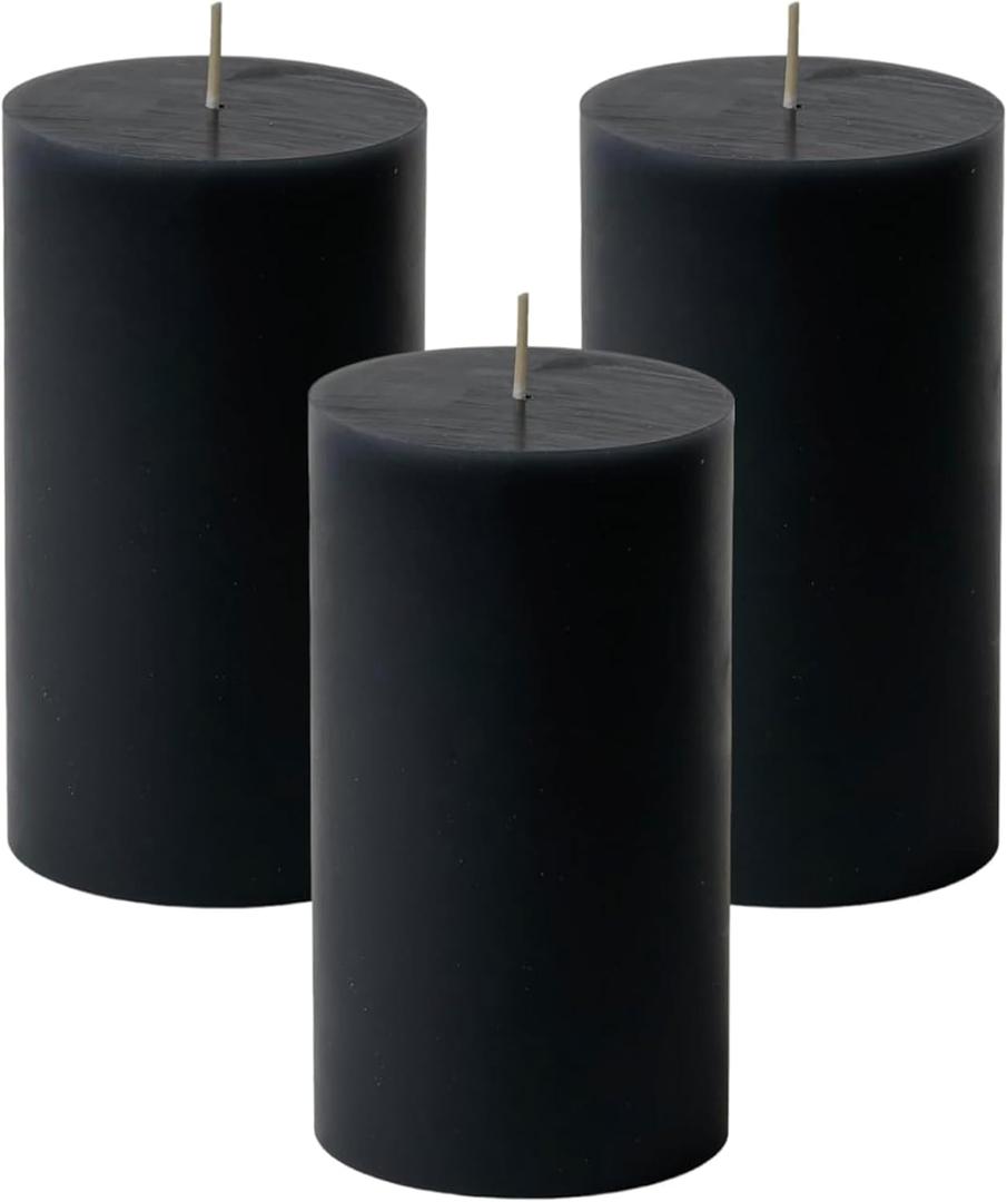 Mister Candle Dripless Unscented Pillar Candles, Set of 3 Hand Poured Black Pillar Candles, Solid Color for Home Decor, Premium Wax, 8 0 Hr Burn Time, 3x6 Inch