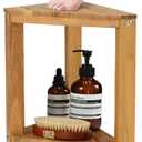 Teak Corner Shower Stool 15in, Wood Shower Bench Seat with Storage Shelf, Waterproof Shower Foot Stool for Shaving Legs, Ideal for Inside Shower or Bathroom